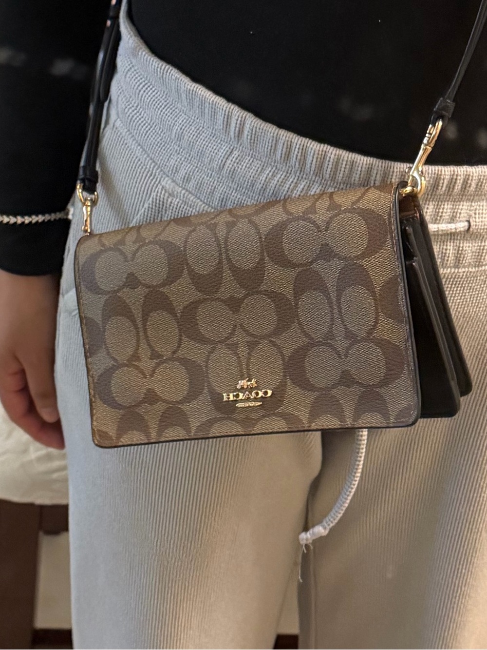 Coach Brown Signature Pattern Wristlet Crossbody